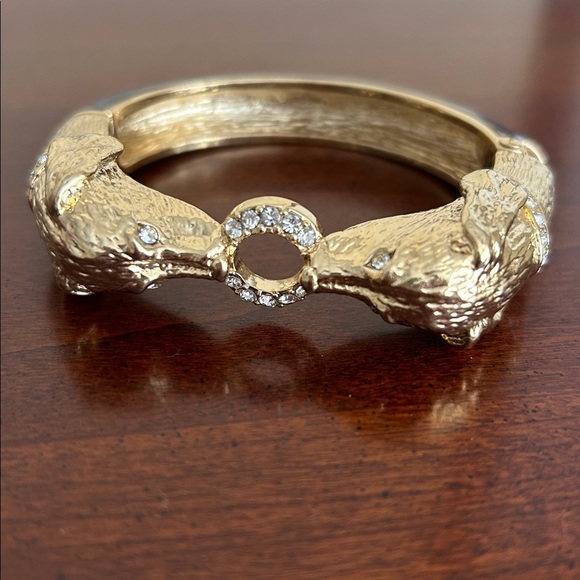 Vintage Ann Taylor double dog bangle bracelet purple enamel gold tone rhinestone - Picture 2 of 4